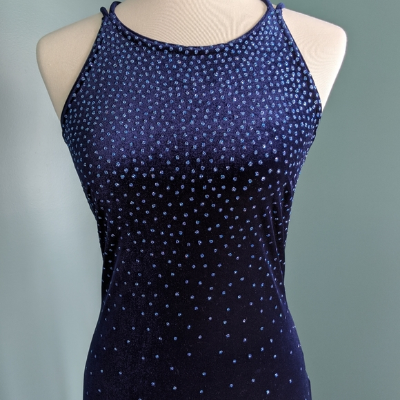 Floor Length Blue Velvet Gown - Picture 2 of 7